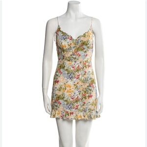 Reformation Floral Slip Mini Dress in Green, Cream, Yellow